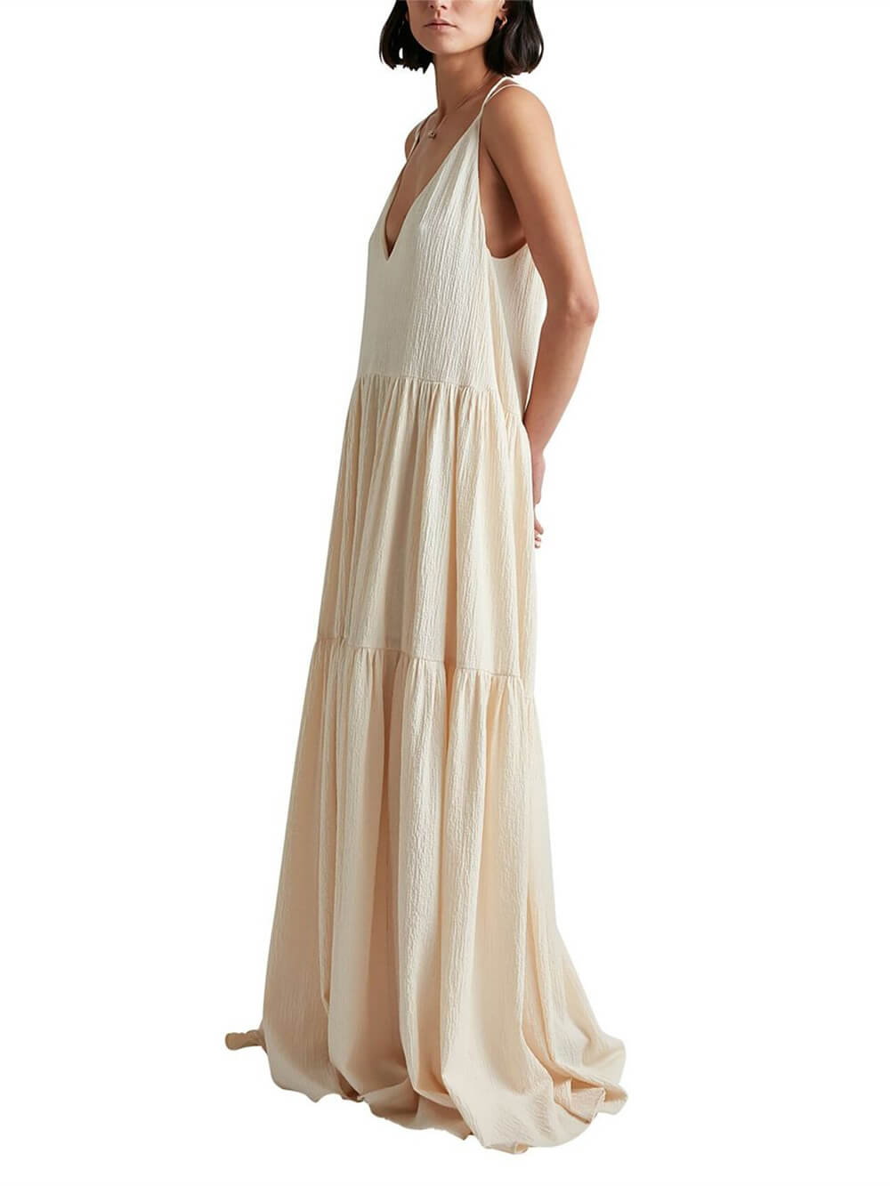 Vestido largo con tirantes y escote en V profundo para vacaciones de verano