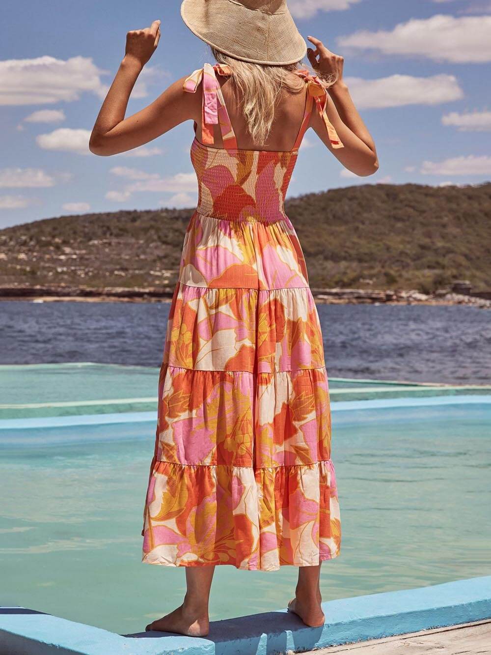 Vestido camisola sin mangas con estampado de pecho elástico plisado Sea Charm