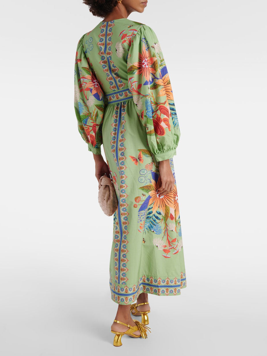 Vestido Midi Floral con Cuello en V