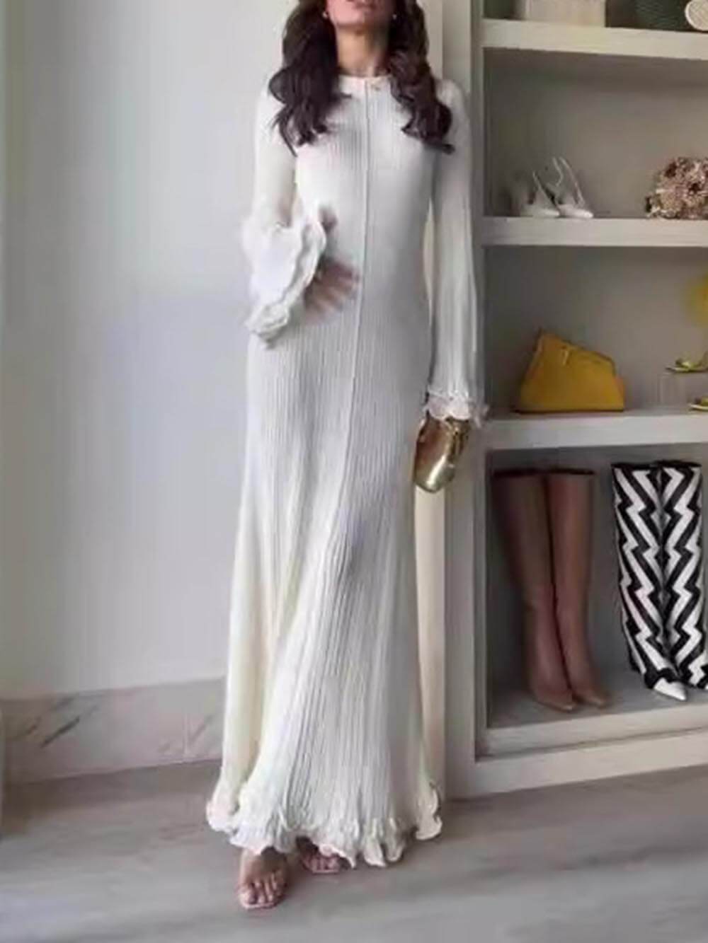 Vestido Largo de Punto Elegante con Mangas Acampanadas