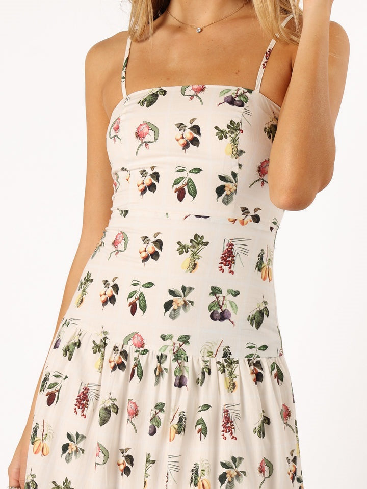 Vestido midi floral de frutas