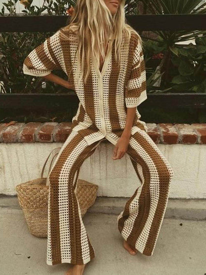 Conjunto Relax Premium: Pantalón Ancho y Blusa a Rayas