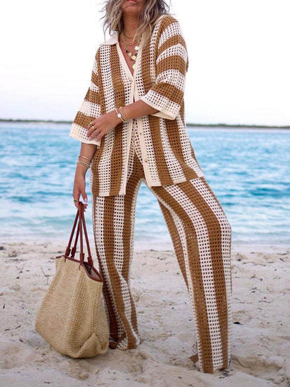 Conjunto Relax Premium: Pantalón Ancho y Blusa a Rayas