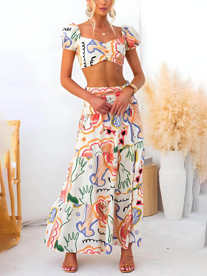Falda cruzada de verano y traje de dos piezas con top estampado