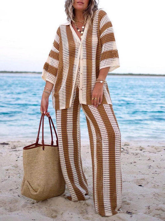 Conjunto Relax Premium: Pantalón Ancho y Blusa a Rayas