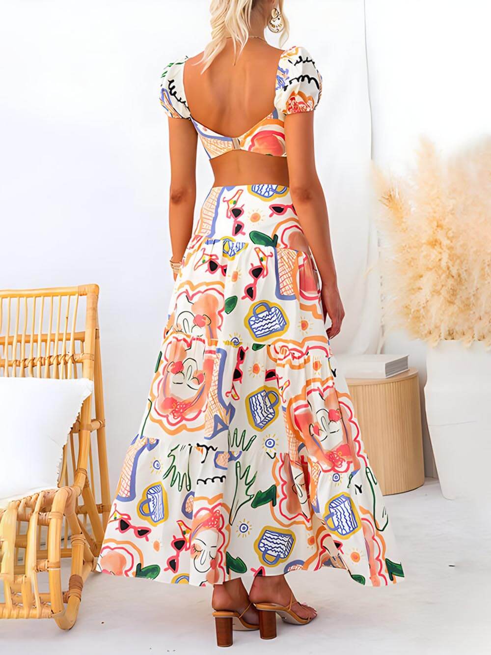 Falda cruzada de verano y traje de dos piezas con top estampado