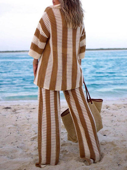 Conjunto Relax Premium: Pantalón Ancho y Blusa a Rayas