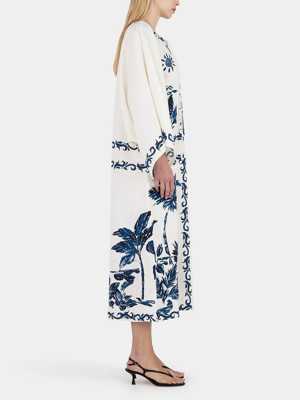 Vestido midi holgado de gran tamaño con lentejuelas y estampado hawaiano vintage