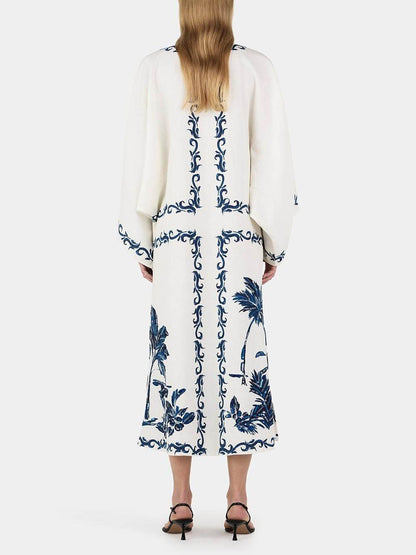 Vestido midi holgado de gran tamaño con lentejuelas y estampado hawaiano vintage