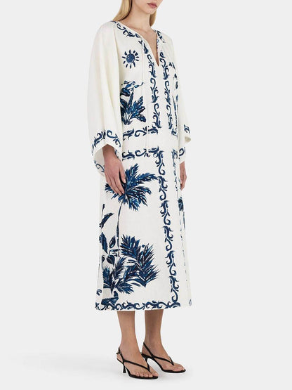 Vestido midi holgado de gran tamaño con lentejuelas y estampado hawaiano vintage