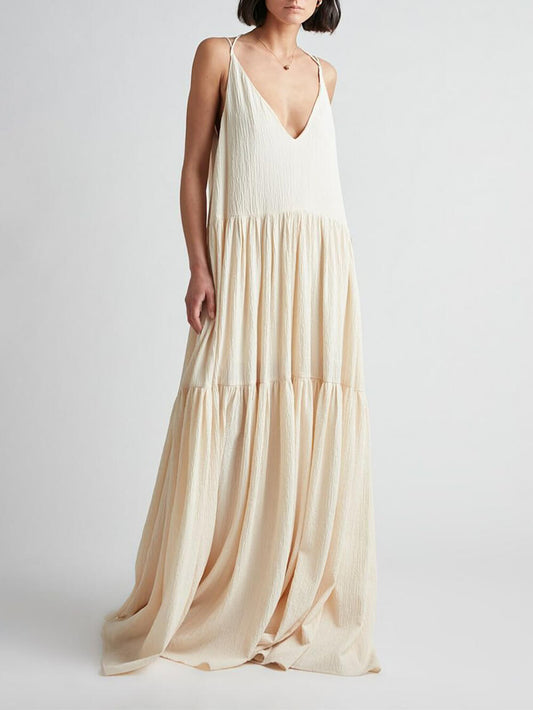 Vestido largo con tirantes y escote en V profundo para vacaciones de verano