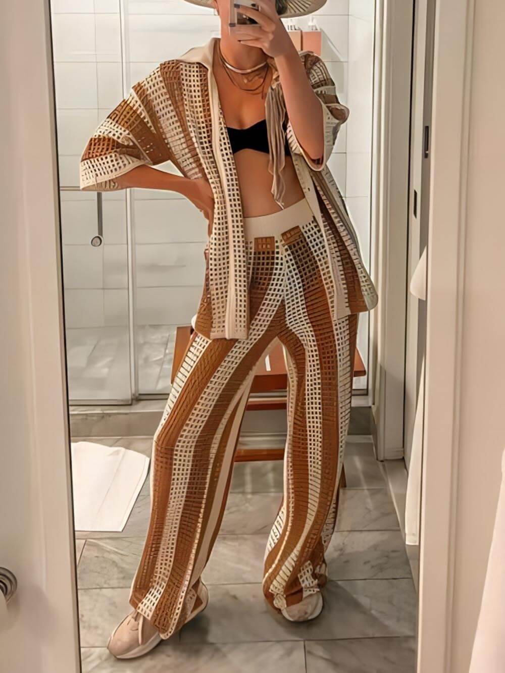 Conjunto Relax Premium: Pantalón Ancho y Blusa a Rayas