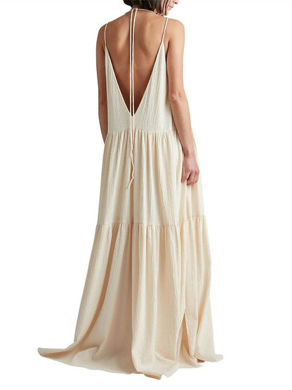Vestido largo con tirantes y escote en V profundo para vacaciones de verano