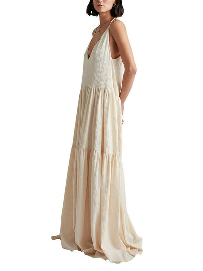 Vestido largo con tirantes y escote en V profundo para vacaciones de verano