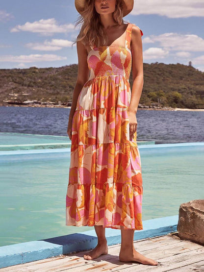 Vestido camisola sin mangas con estampado de pecho elástico plisado Sea Charm