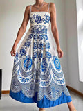 Vestido midi suelto con estampado floral étnico en la espalda