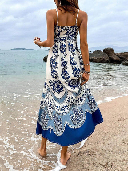 Vestido midi suelto con estampado floral étnico en la espalda