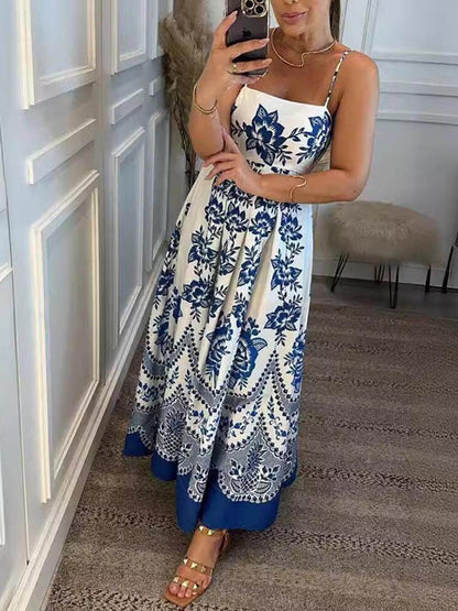 Vestido midi suelto con estampado floral étnico en la espalda