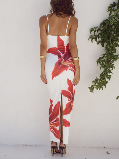 Vestido largo con estampado floral inolvidable y abstracto