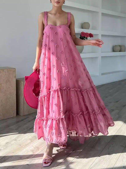 Vestido largo holgado en capas con decoración floral