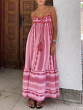 Vestido largo de punto estilo étnico con patchwork de crochet