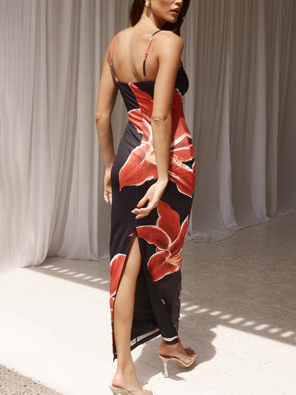 Vestido largo con estampado floral inolvidable y abstracto