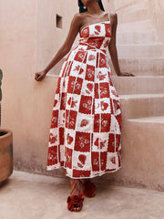 Unique Printed Floral Trim One Shoulder Flared Maxi Dress
