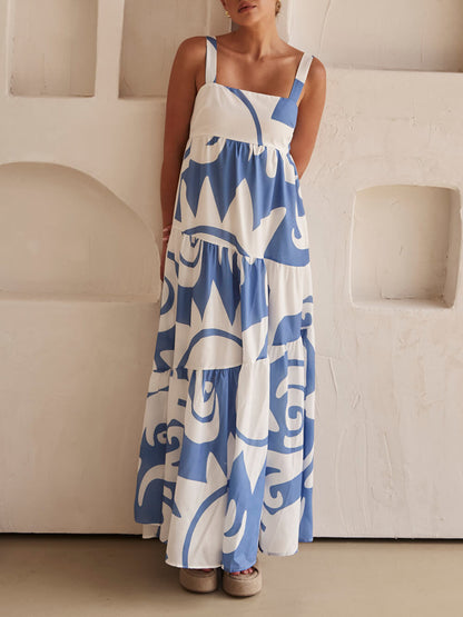 Encantador vestido largo con estampado geométrico