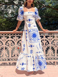 Vestido midi de vacaciones con mangas abullonadas