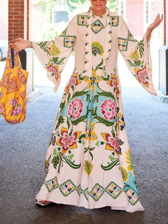 Exquisito vestido largo fluido con estampado floral Sunshine