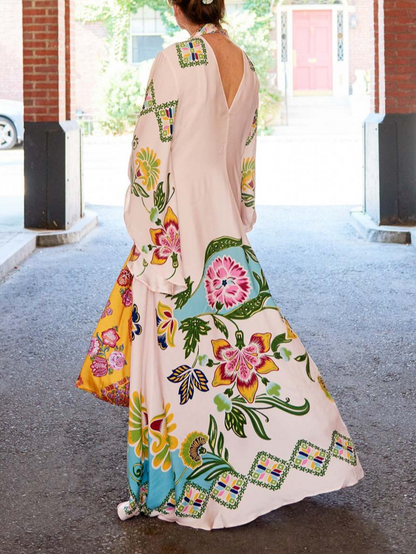 Exquisito vestido largo fluido con estampado floral Sunshine