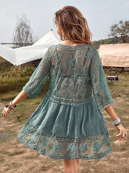 Vestido tipo pareo de bikini para vacaciones en la playa con encaje suelto