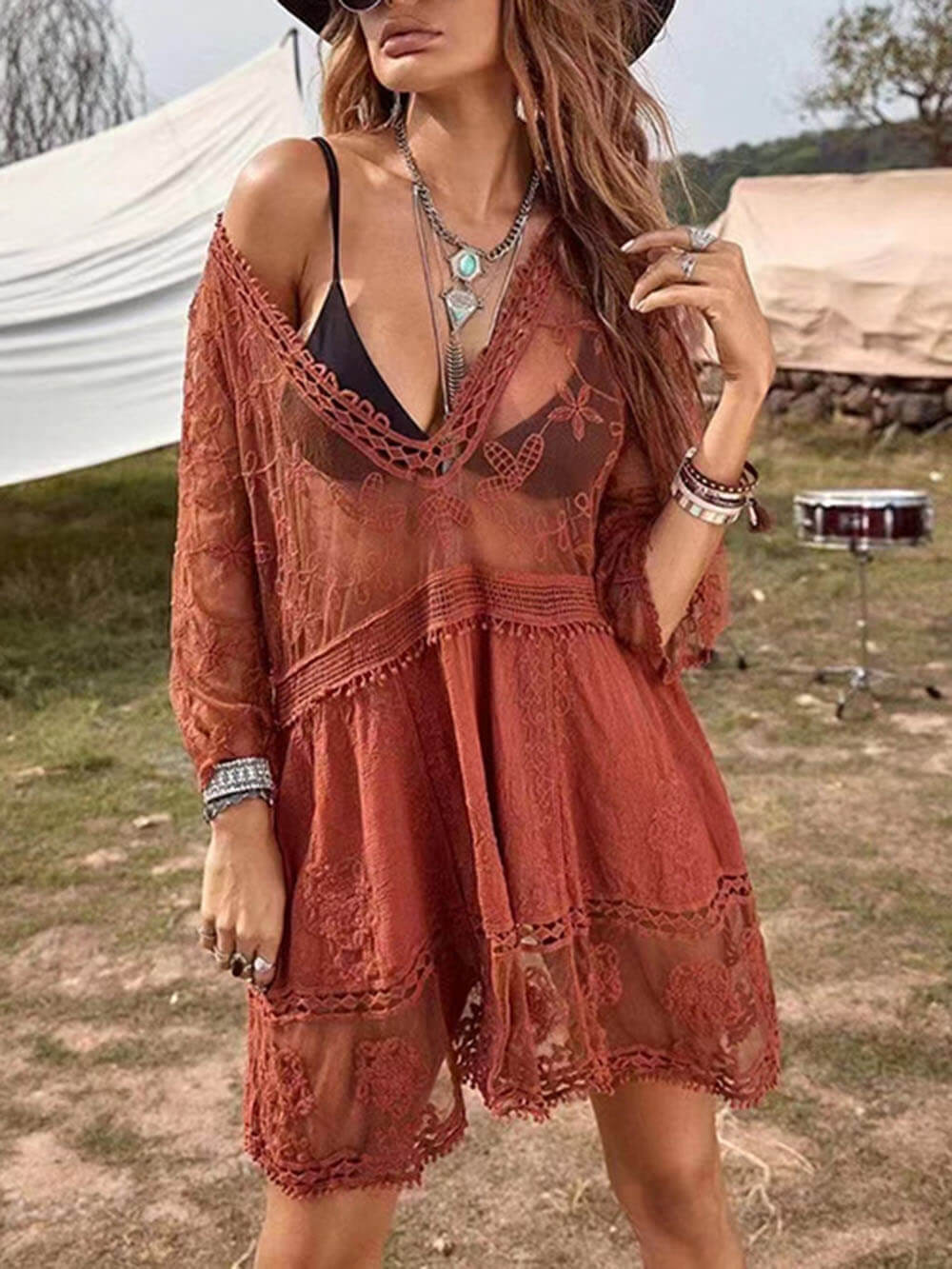 Vestido tipo pareo de bikini para vacaciones en la playa con encaje suelto
