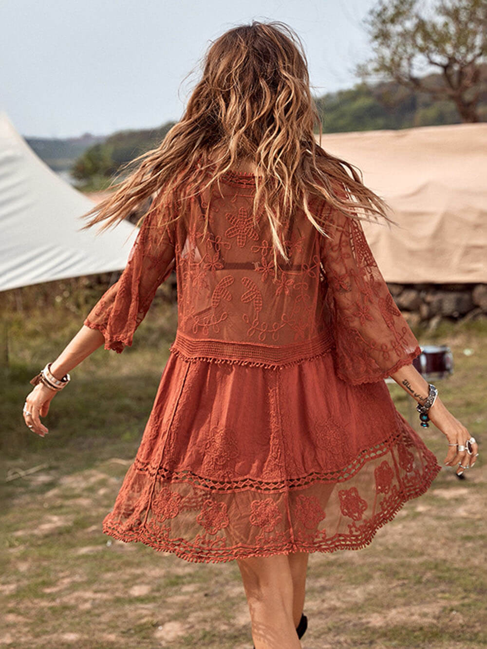 Vestido tipo pareo de bikini para vacaciones en la playa con encaje suelto