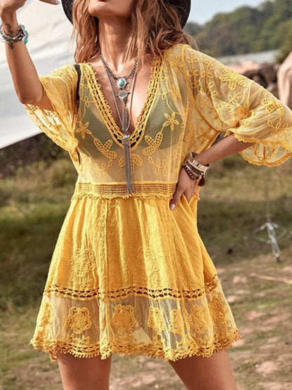 Vestido tipo pareo de bikini para vacaciones en la playa con encaje suelto