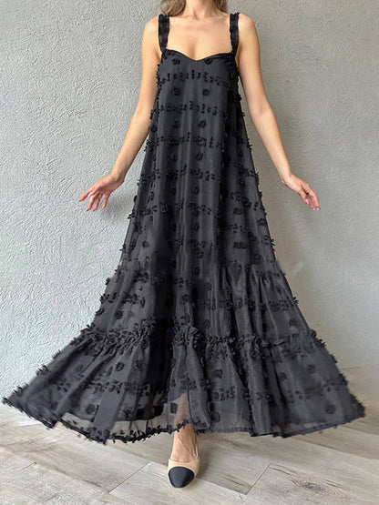 Vestido largo holgado en capas con decoración floral