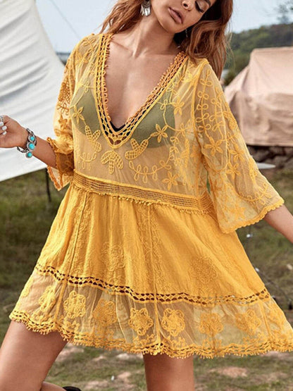 Vestido tipo pareo de bikini para vacaciones en la playa con encaje suelto