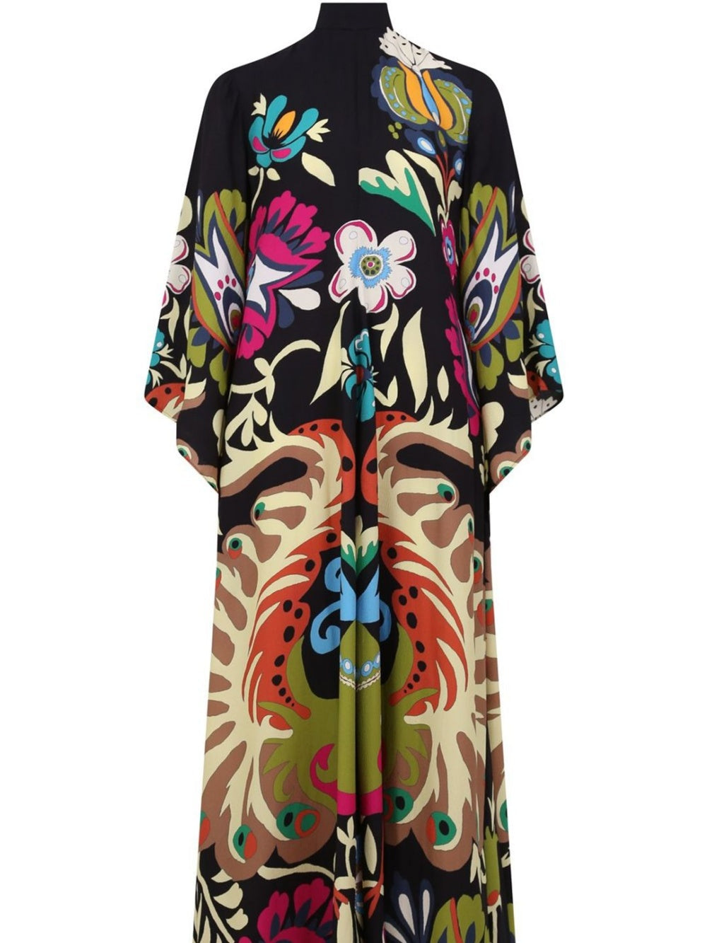 Vestido largo con estampado de pavo real
