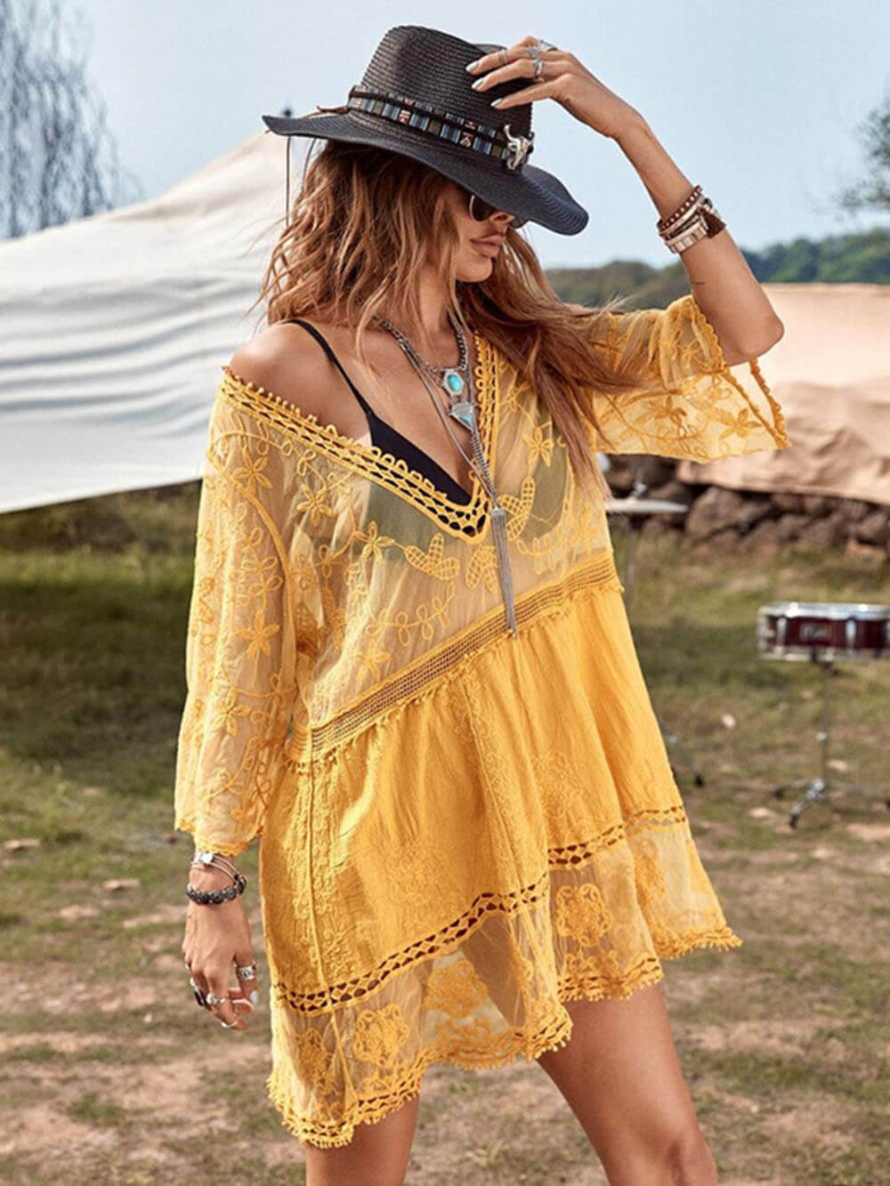 Vestido tipo pareo de bikini para vacaciones en la playa con encaje suelto