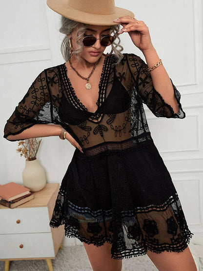 Vestido tipo pareo de bikini para vacaciones en la playa con encaje suelto