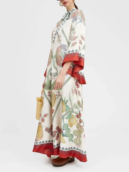 Vestido largo con estampado de ébano colocado a mano