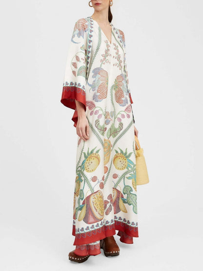Vestido largo con estampado de ébano colocado a mano