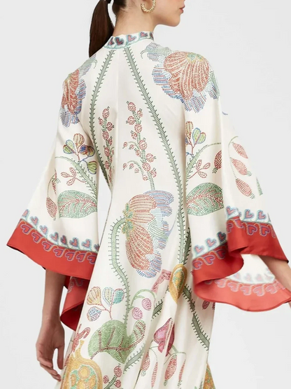 Vestido largo con estampado de ébano colocado a mano