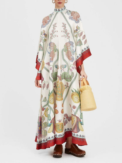 Vestido largo con estampado de ébano colocado a mano