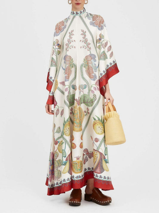 Vestido largo con estampado de ébano colocado a mano