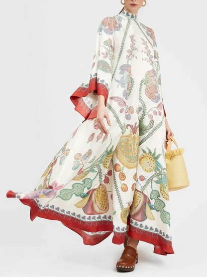 Vestido largo con estampado de ébano colocado a mano