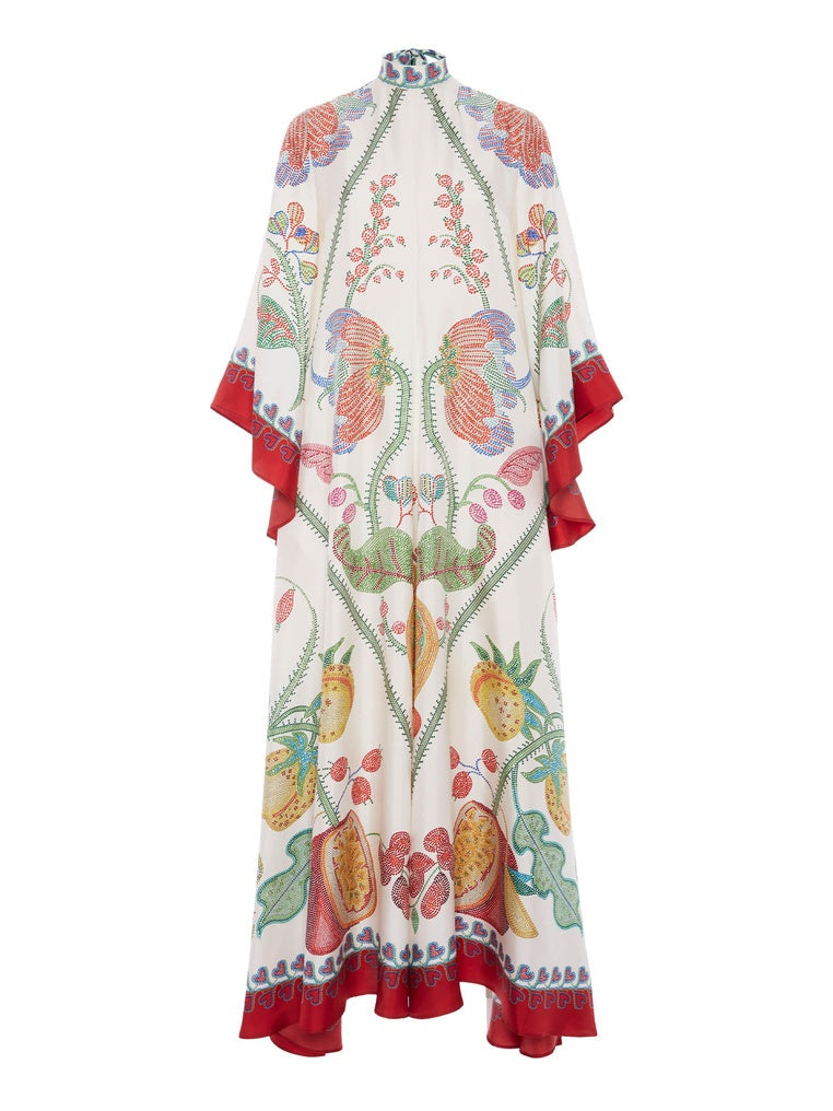 Vestido largo con estampado de ébano colocado a mano