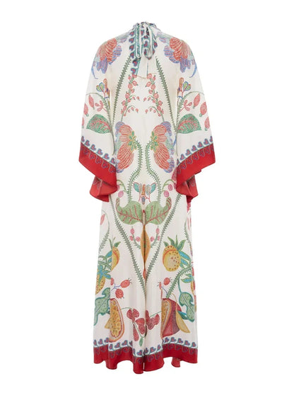 Vestido largo con estampado de ébano colocado a mano