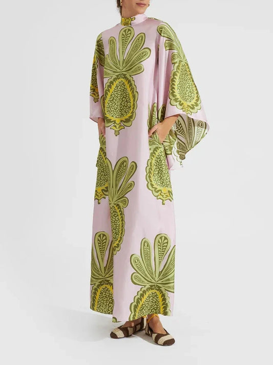 Vestido largo con estampado de piña tropical grande