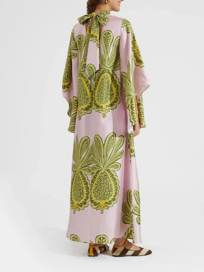 Vestido largo con estampado de piña tropical grande